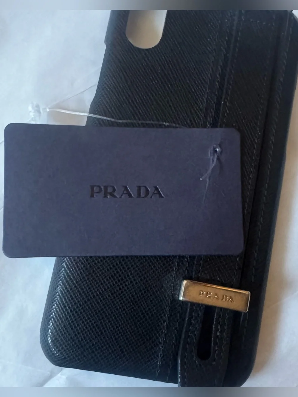 Prada iPhone X/XS Saffiano Leather Hard Phone Case w/Handle Strap